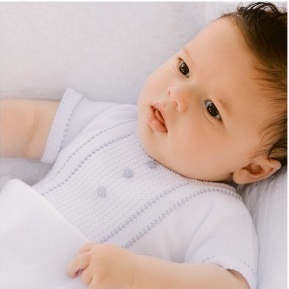 Paz Rodriguez White & Light Blue Knitted Cotton baby set - Picture 3 of 8